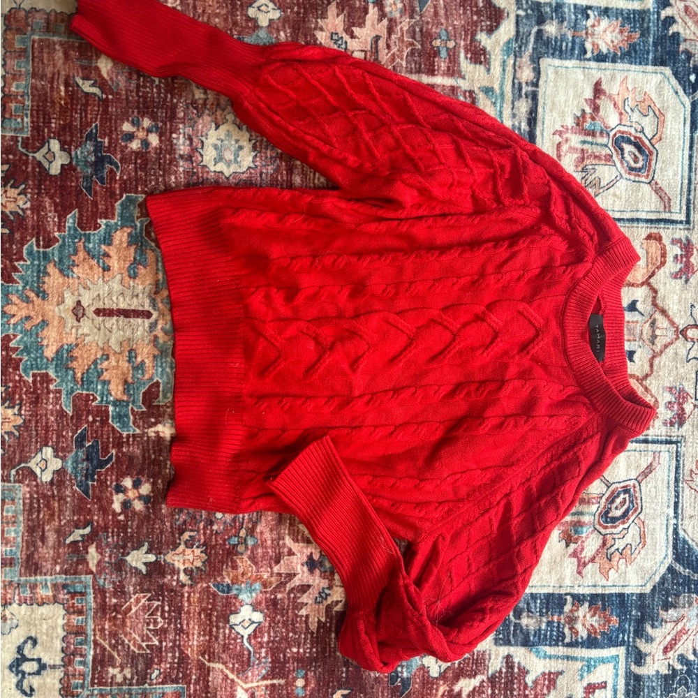 Tahari Vibrant Red Cable Knit Sweater